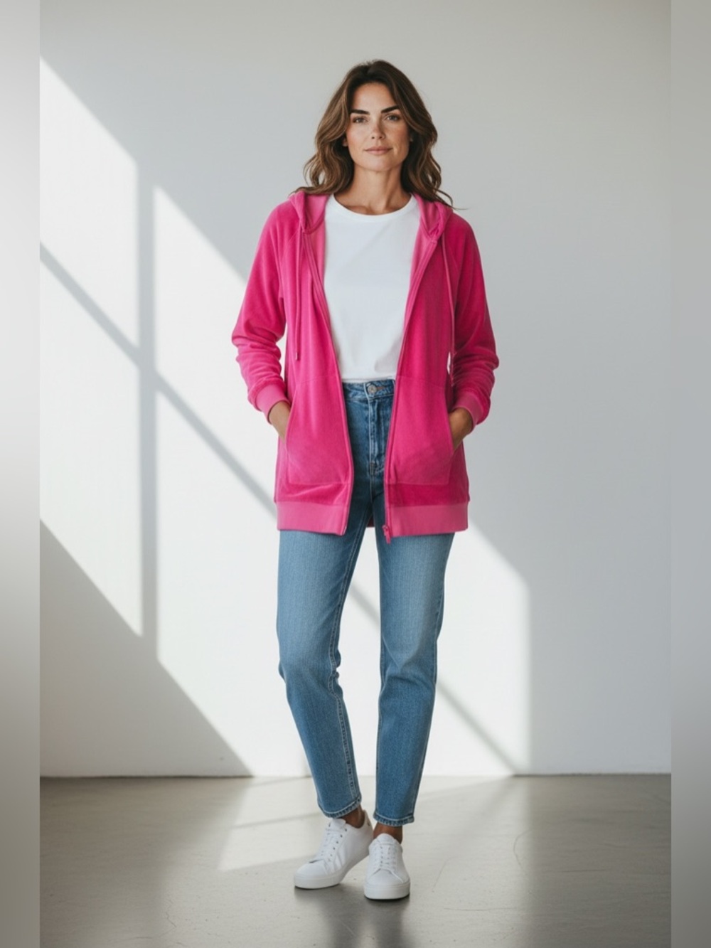 Mododoc Zip Front Terry Hoodie Pink Size XS